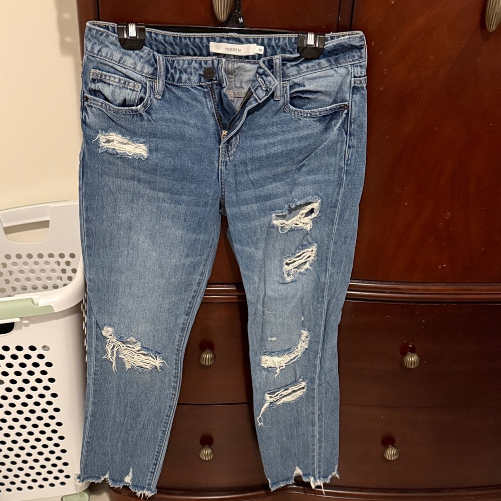 Classic Blue Distressed Straight Leg Jeans